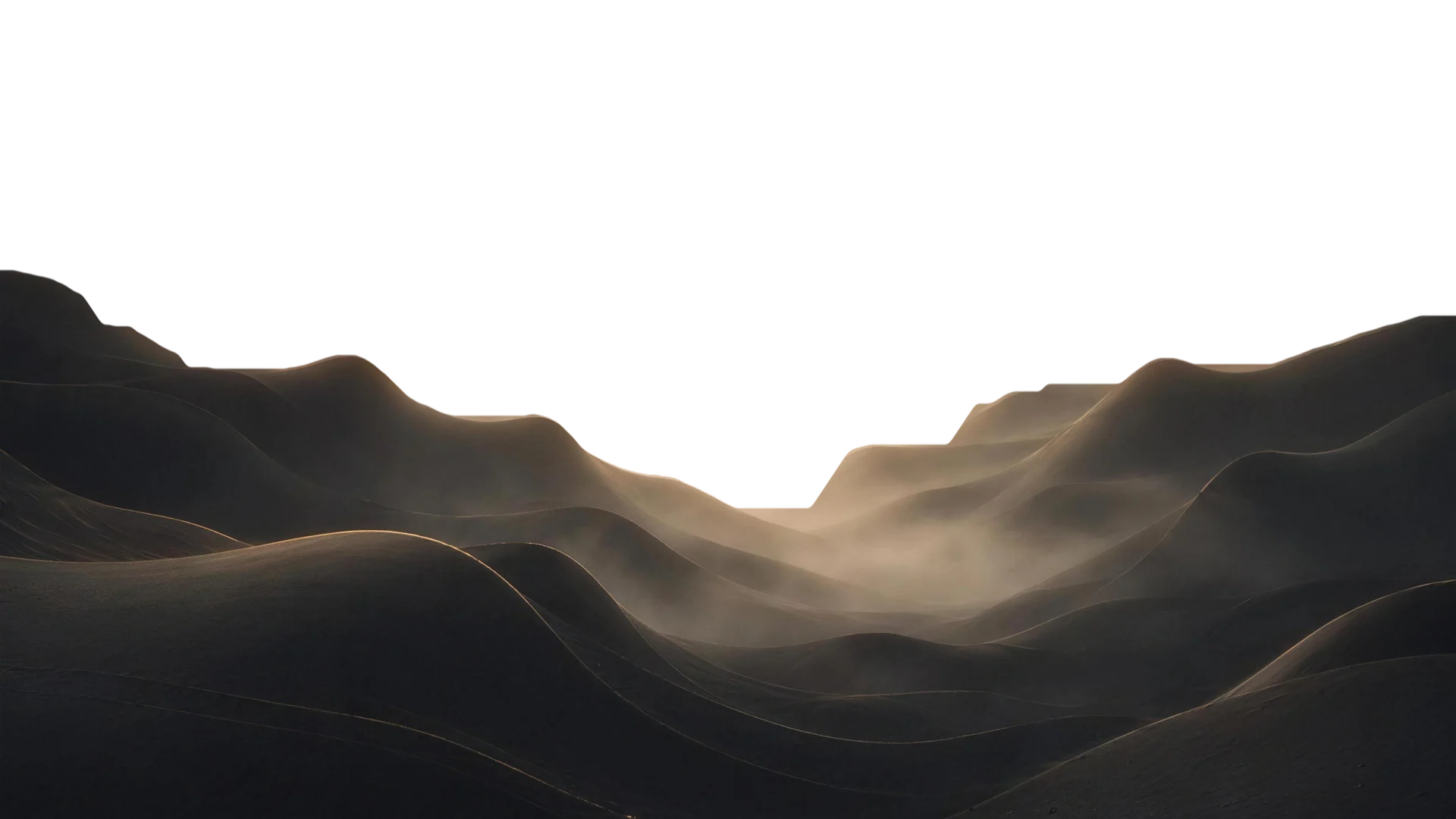 Dark ridgelines with gold rim light brightening until the frame washes to cream