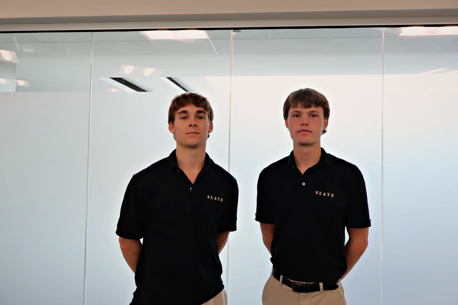 Jack Moutardier and Daxton Noe in Slate Marketing polos